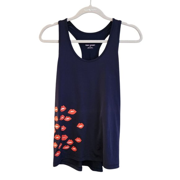 Tory Sport Navy Red Lips Tank Top Size Small - Picture 1 of 8